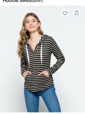 Market & Spruce Black and White Striped V‑Neck Hoodie